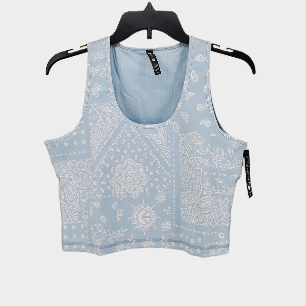 Ethika Womens 2XL Longline Bra Light Blue Bandana Paisley Stretch Cropped New